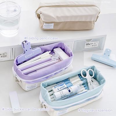 Kawaii Foldable Canvas Pen Box Ins Pencil Case Large Capacity Cosmetic Bag Storage Bag Stationery Office School Supplies