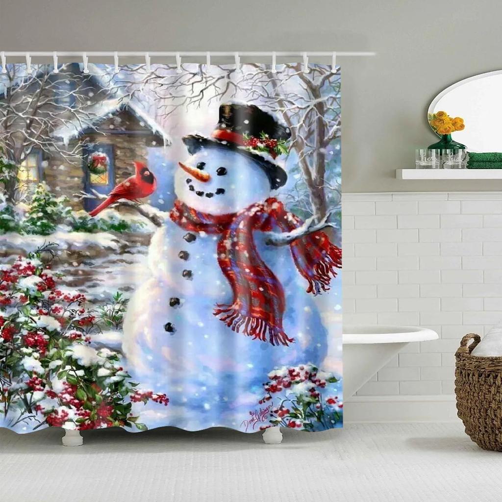 Waterproof Merry Christmas Bathroom Shower Curtains Snowman Santa Bell Elk Pattern Bath Curtain for Bathroom Home Decor