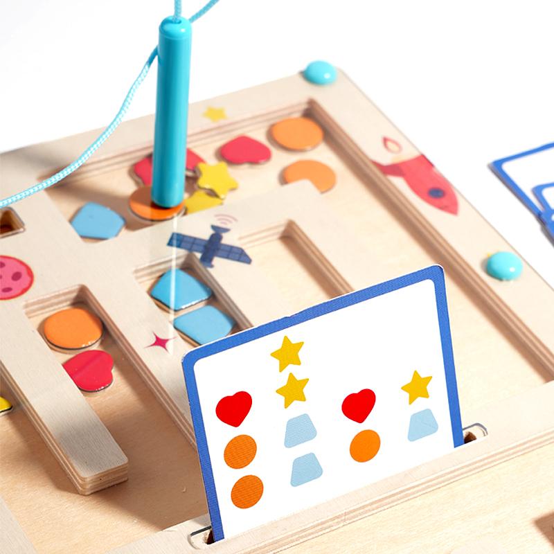 Wooden Color Shape Magnetic Maze Magnetic Sorting Travel Board Montessori Puzzle Toy Educational Learning For Age 3+ Fine Motor