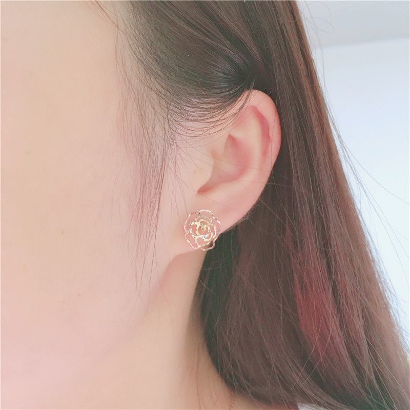 Pure Purple Gold Niche Temperament Hollow-Plated Rose Gold Rose Celebrity Stud Earrings