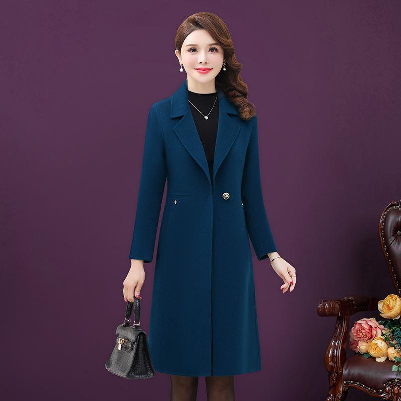 

Новое зимнее облегающее шерстяное пальто средней длины выше колена, модный модный костюм с воротником на одной пуговице, большой шерстяной