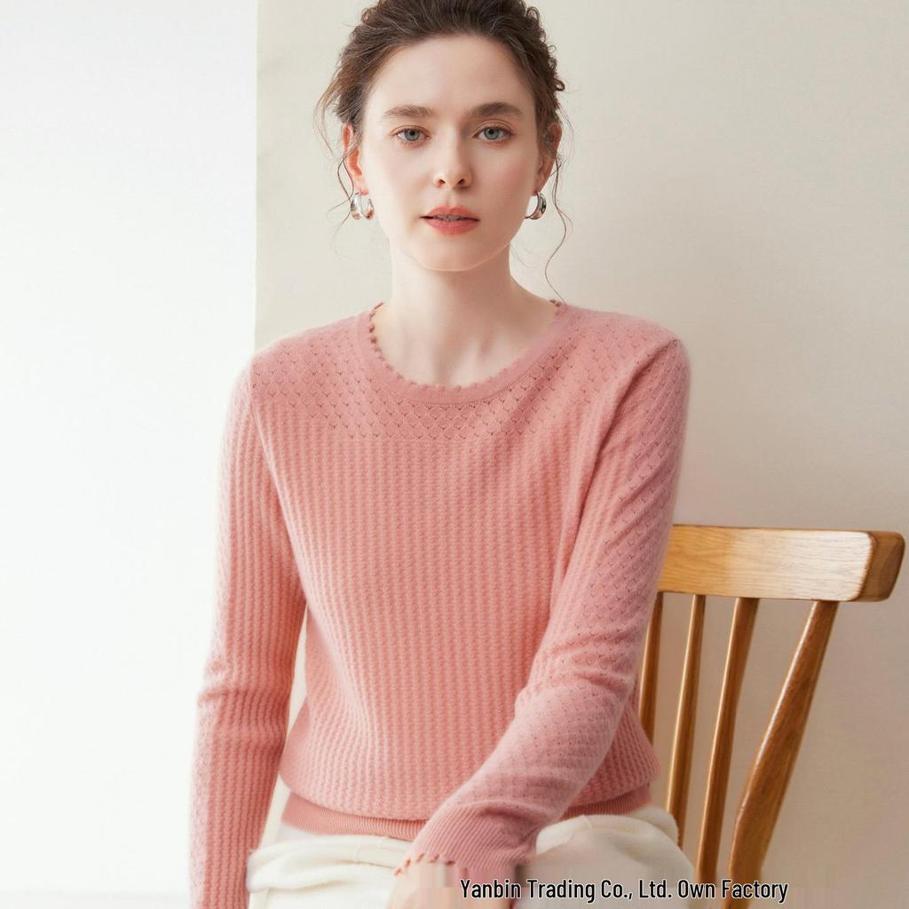 Pure Cashmere 12-Gauge Lace Round Neck Knitted Top