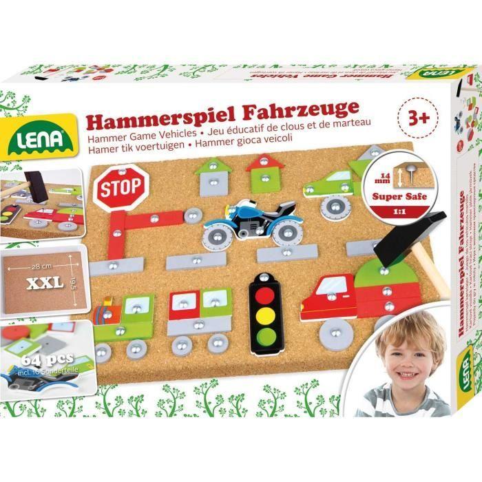 Jouet en bois - LENA - LENA JEU DU MARTEAU A VEHICULES - Multicolore - 3 ans et plus - 1 joueur minimum