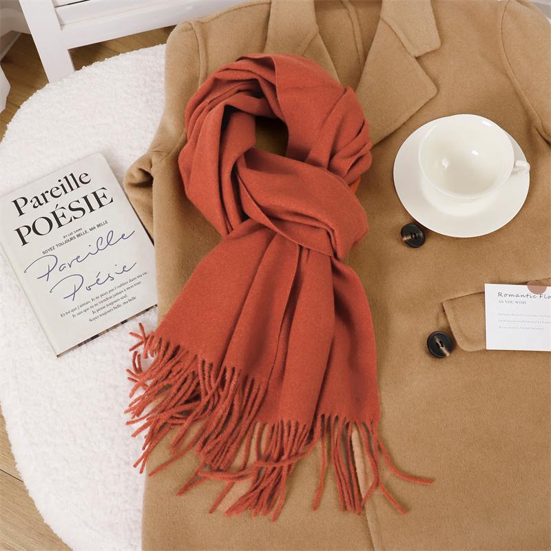30*180cm Korea Styles Solid Color Cashmere Winter Warm Women Scarf Thicken Shawl Tassels Pashmina Hijab Wrap Windproof Foulard