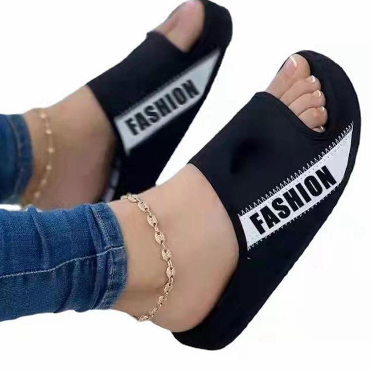 Women's slippers summer new open-toed cloth flat-bottomed cool slippers women's beach shoes women