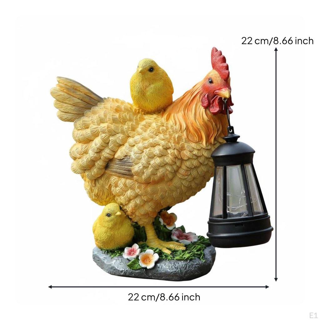 Chicken Lantern Statue Resin Solar Weather Resistant Hen Lamp Ornament for Garden,