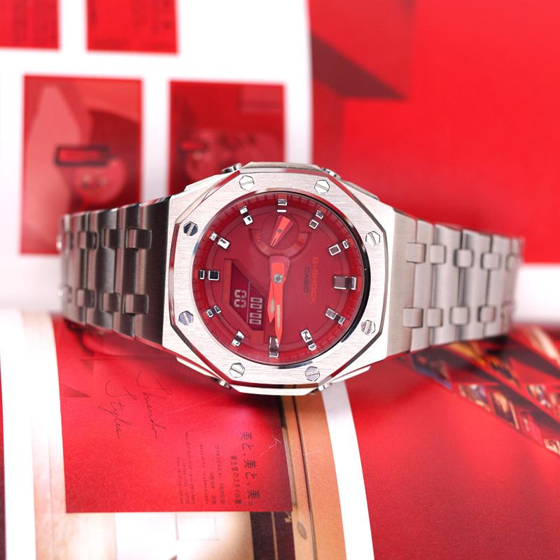 Casio Unisex Liquid Crystal,Analog Dual Display Series Red Watch GA-2100-4A(Watch1--)