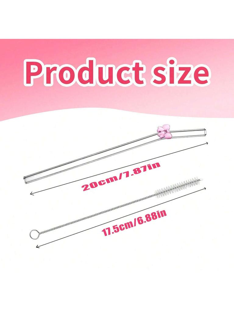 7PCS Reusable Bow Glass Straws, Cute Bow Glass Straw with  Cleaning Brush for Coffee Lover, Smoothies, Frozen Drinks, Tea, Juice