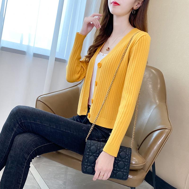 2025 New Style Petite V-Neck Airy Knit Cardigan for Early Autumn