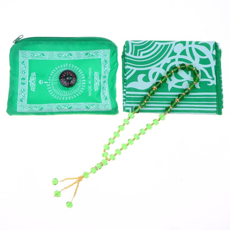 Islamic Prayer Mat Portable Travel Foldable Prayer Rug With Beads for Muslim Office Business Trip Worship