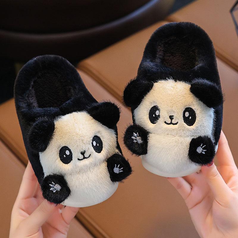 Cute Cartoon Panda Children's Winter Plush Slippers Casual Comfortable Non Slip Soft Bottom Home Slippers