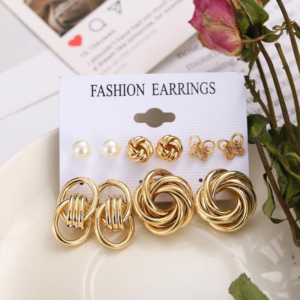 IF ME Retro Butterfly Tassel Pearl Earrings Set Elegant Gold Earring Women Fashion Jewelry Accessories