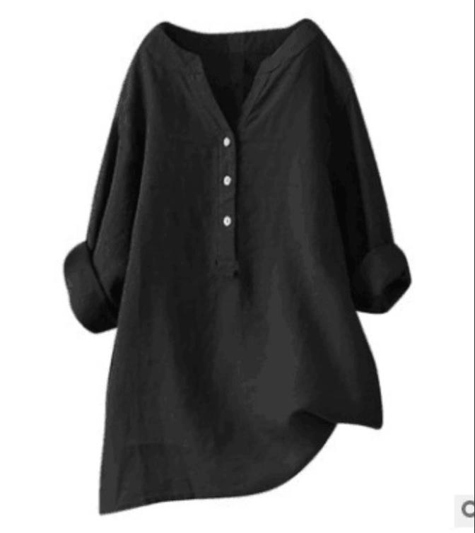 Women's Summer Solid Color Loose Plus Size Shirt Mid-length Buttons V-neck Comfortable Blouse