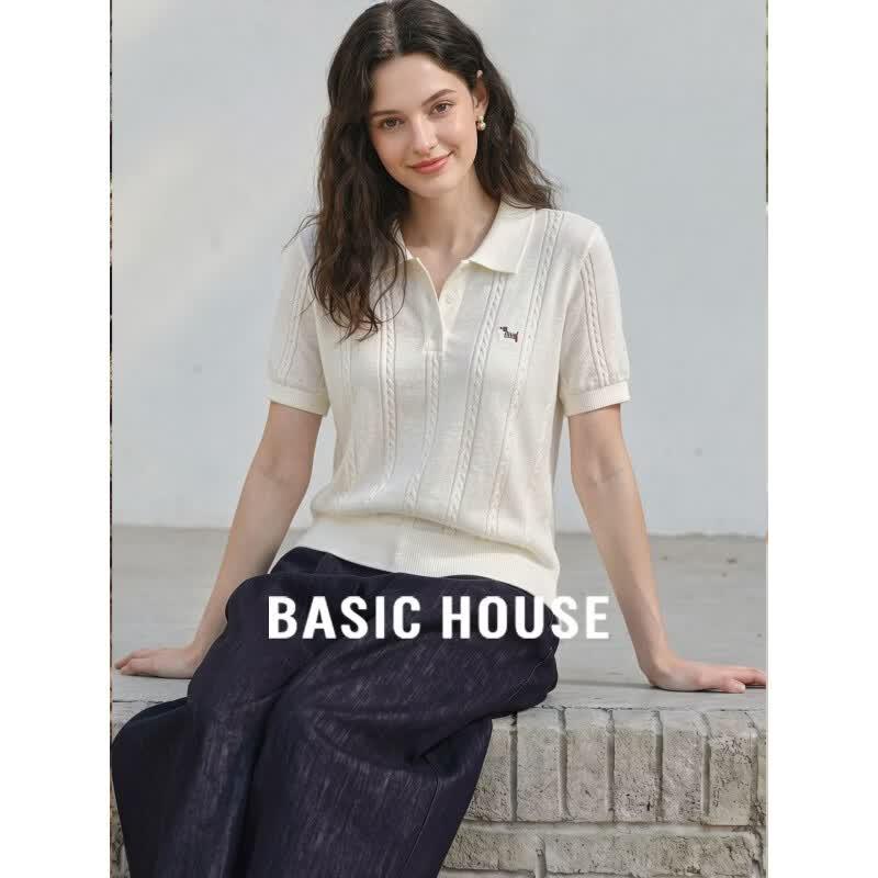 Basic House Women s Embroidered Dog Polo Shirt S
