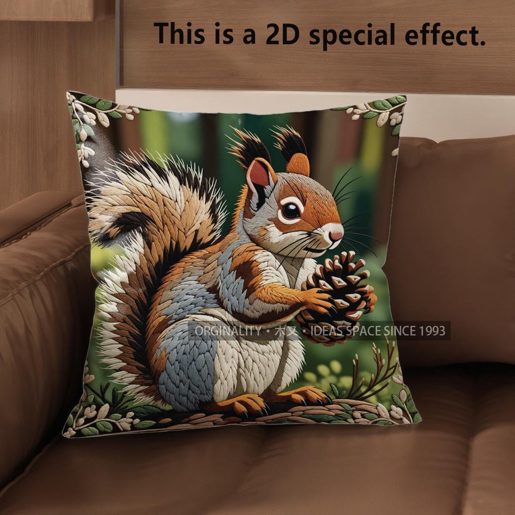 2D Cute Squirrels With Cones Decorative Pillow Covers Pattern Cushion Cover Suitable For Sofa Bedroom Car Pillow Cover