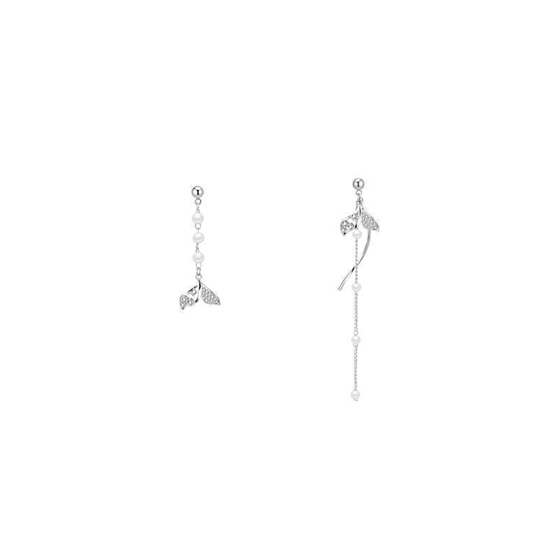 Mermaid Pearl Asymmetrical Tassel Earrings: Niche, High-End, Cool Style, Light Luxury for Women