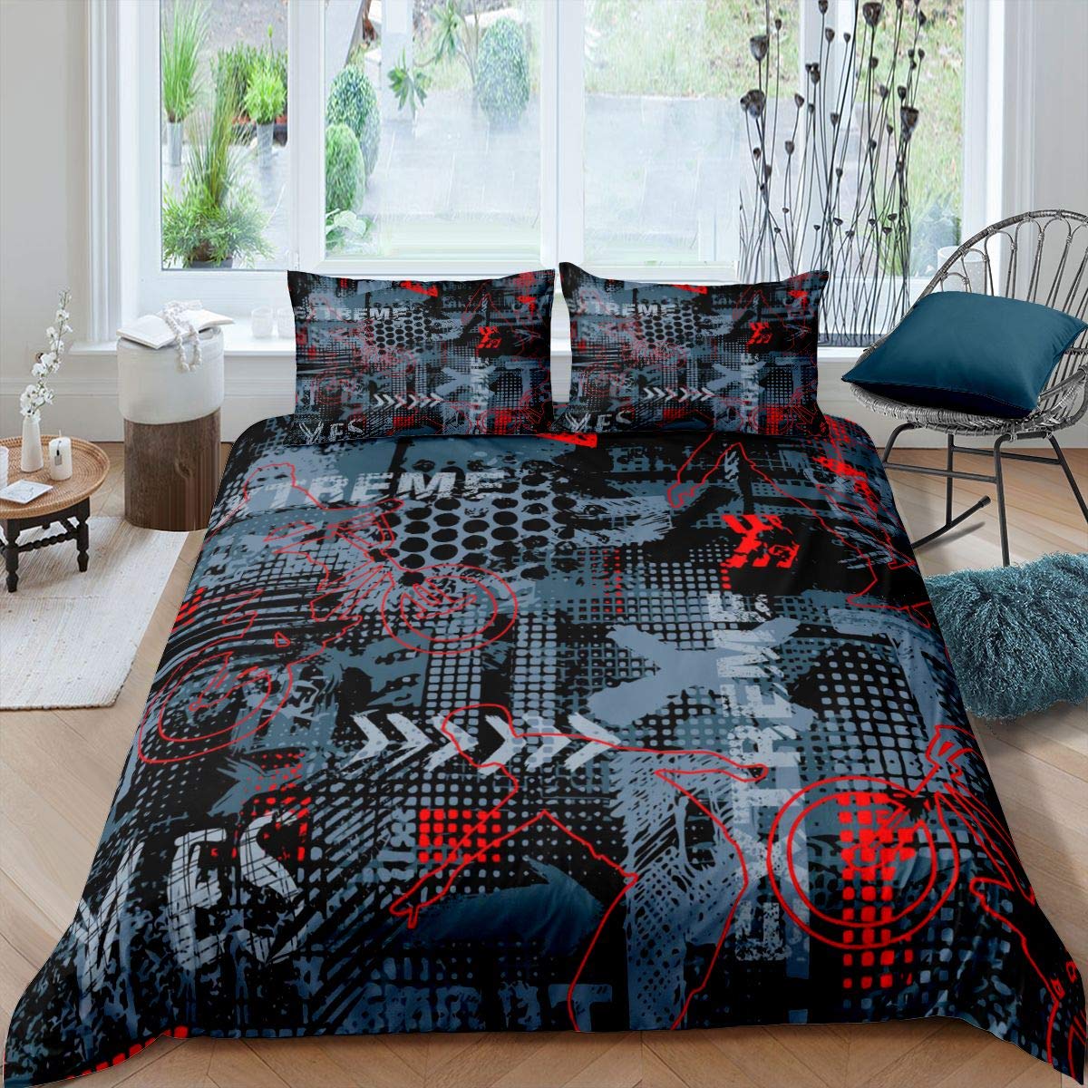 

Bicycle Duvet Cover Set Motocross Racer Bedding Set King Size Mountain Bike Comforter Cover Extreme Speed Sports Bedspread Cover EU single(135x200cm)