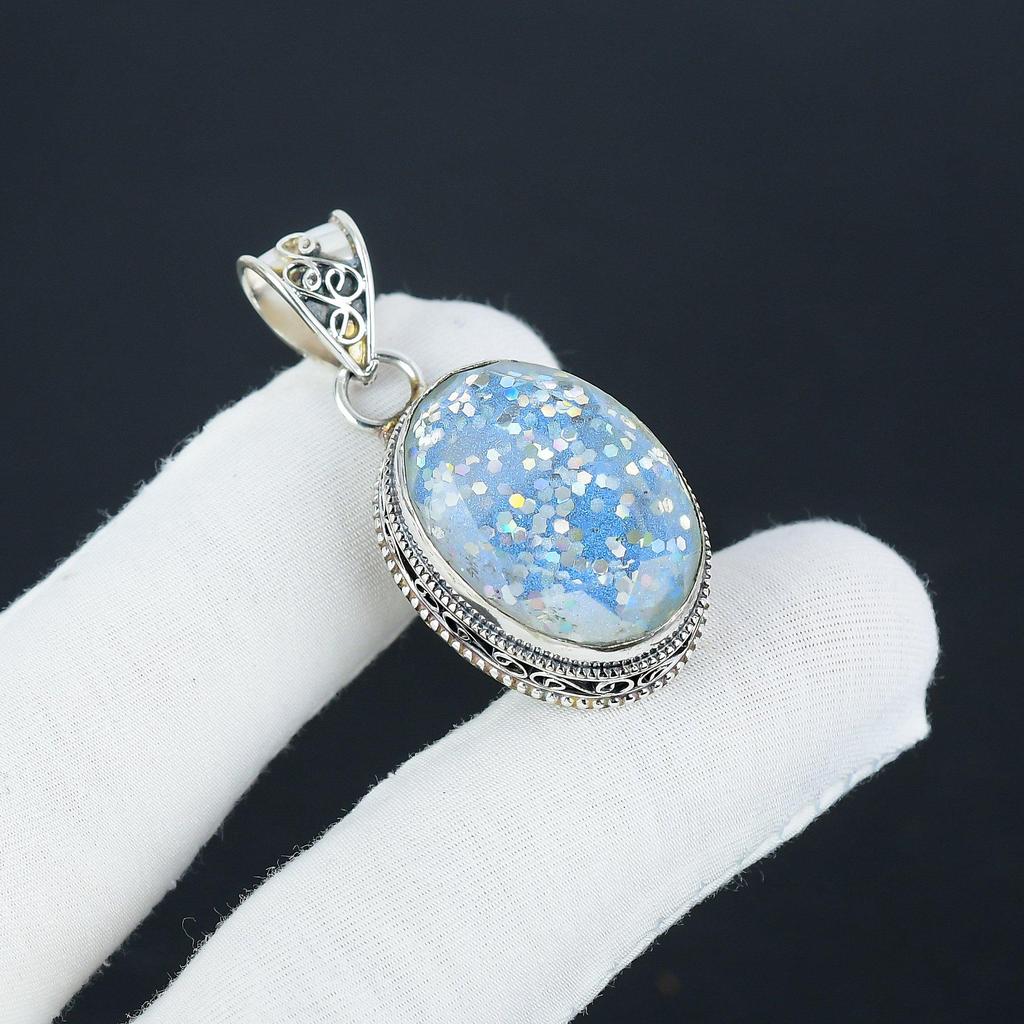 Blue Triplet Opal Gemstone Silver Pendant In 925 Sterling Silver - Handmade Oval Design, Everyday Wear Jewelry Mother Day Gifts