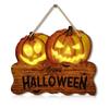 Light Up the Wooden Halloween Sign with Two Jack-o'-lantern Pumpkin Lanterns for Festive Home Decoration