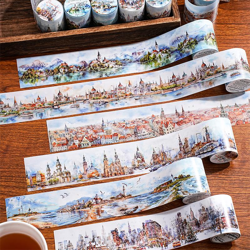 PET City Landscape Theme Tape Landscape Series Hand Account Base Material DIY Tape Creative Collage Card Photo Frame Decoration