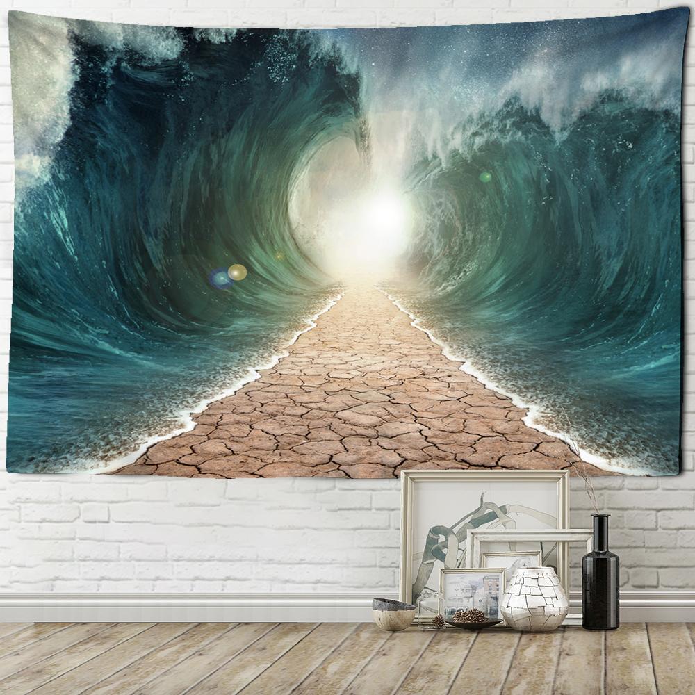 Wave Sunshine Tapiserie suspendată pe perete Peisaj natural Calea de plajă Cuvertură de pat cu artă pentru dormitor Boem Decor