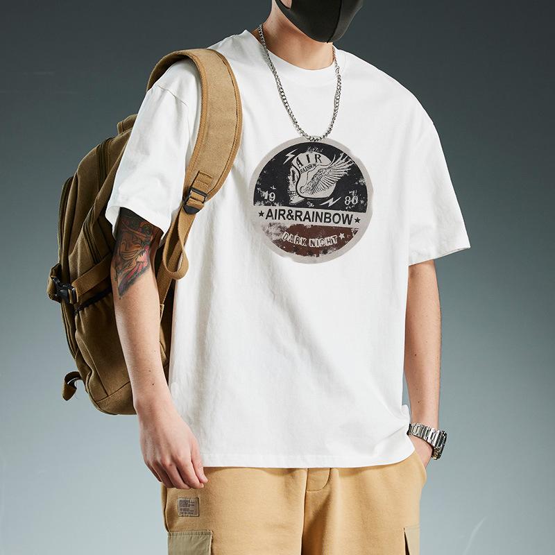 Retro Short Sleeved T-shirt for Men's Summer Fashion Brand Pure Cotton T-shirt with Fashionable Pattern