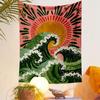 Sun Wave Tapestry Wall Hanging, Japanese Ukiyo-e Style Ocean Art, Oriental Wall Decor for Bedroom Living Room Dorm