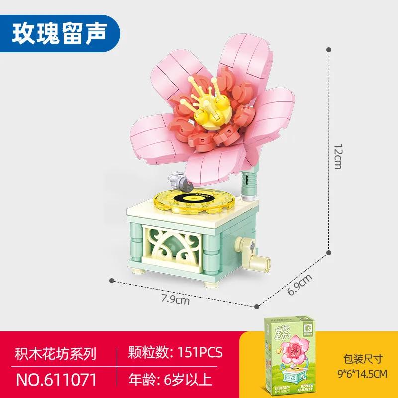 Flower Furniture Succulent Plant Home Office Decoration Building Blocks Appliance Bonsai Bricks Model DIY MOC Toys for Children