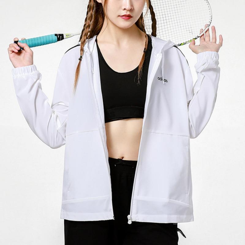 adidas Neo Training Sports Striped Loose Hooded Jacket Women Jackets White H36745