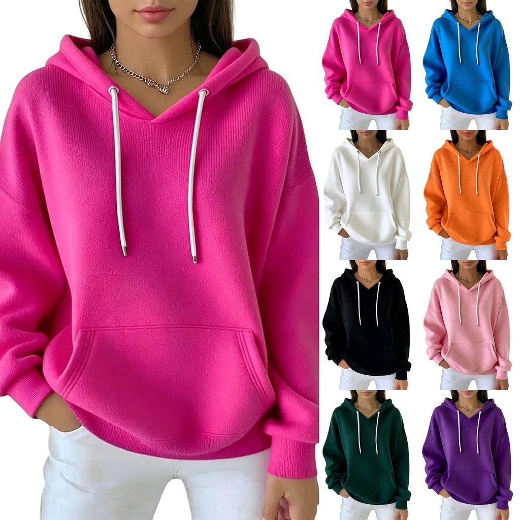 Women's Casual Trendy Hoodie Long Sleeve Color Pullover Sweatshirt