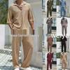 2024 Men's Casual Two-Piece Commuter Suit: Solid Short-Sleeve Shirt & Trousers