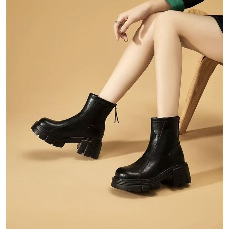 High Heels, Women's Shoes, Thick-soled Women's Boots, New Soft Leather Height-increasing Ankle Boots