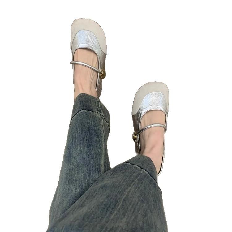 With Skirt Retro Splicing Mary Jane Shoes for Women's Spring and Autumn New Models, One Word with Shallow Mouth Inner Height Increase Single Shoes