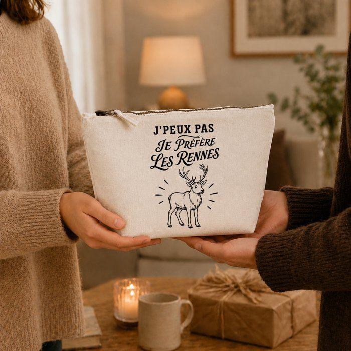 Trousse de toilette - PLANETEE - J’peux pas je préfère les Rennes - 100% coton - 3 L (28×19×9 cm) - Impression DTG résistante