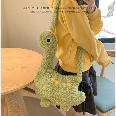 Zipper Long Neck Dinosaur Bag Plush Shoulder Bags Portable Cartoon Crossbody Bag  Streetwear
