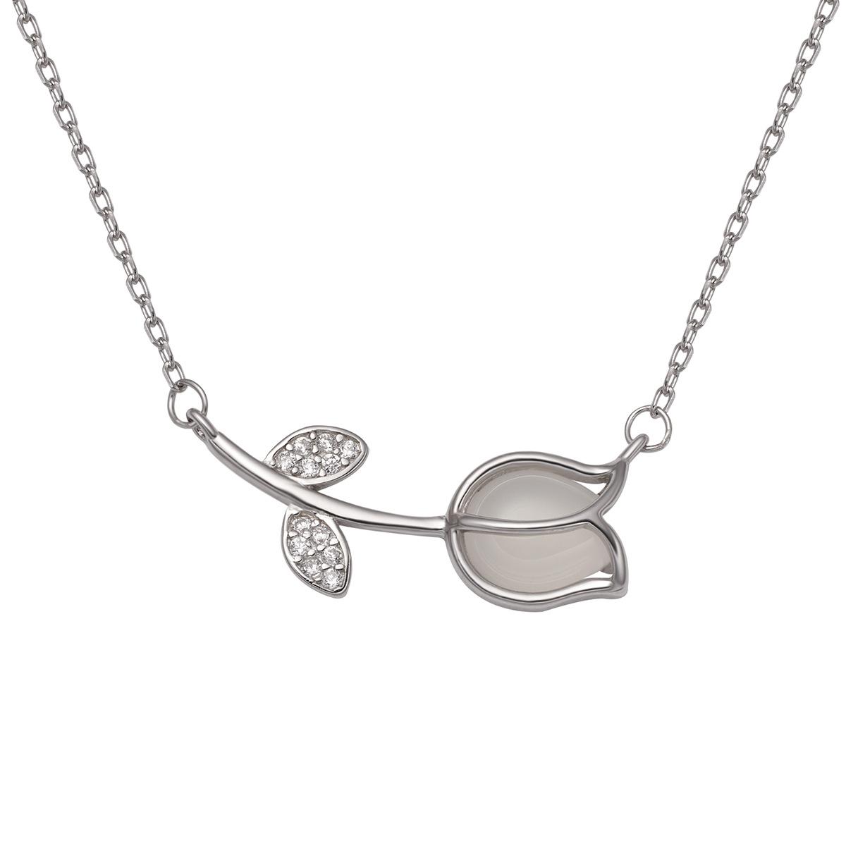 

Ожерелье-тюльпан бренда Zhengxin из стерлингового серебра 925 пробы, женская мода, легкая, роскошная, с белым халцедоном, цепочка на ключицу, кулон в виде розы 925 Silver