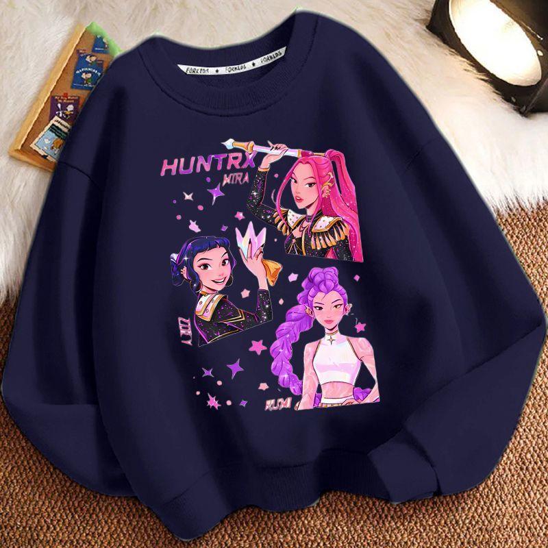 Children's Trendy Witch Hunt Team Round-neck Hoodies for Autumn and Winter, Loose Long-sleeved Casual Tops for Boys and Girls