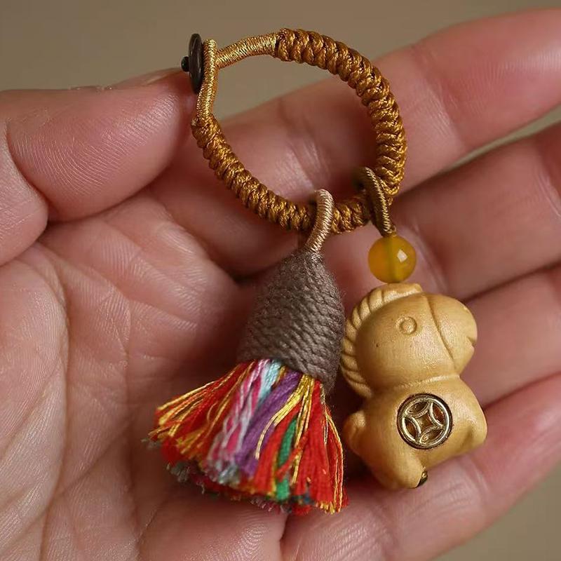 Creative Sandalwood Horse Pendant Keychain Year Of The Horse Mobile Phone Chain Backpack Hanging Decoration Year Gifts