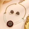 Luxury Retro Jewelry Set Imitation Pearl Choker Necklace Set Rhinestone Necklace Earrings  Ladies