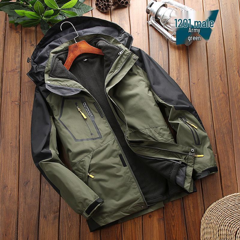 Men's 3-in-1 Outdoor Sports Jacket Set with Fleece - Mountaineering & Fishing Outerwear.