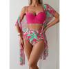 1 Set of Swimsuit Maple Leaf Print High Waisted Mesh Jacket Triangle Slimming Bikini Swimsuit Women's Set