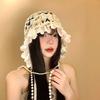 Hand-knitted Knitted Pearl Lace Beanies Breathable Fringed Hollow Flowers Hat Soft Bohemian Style Crochet Hat