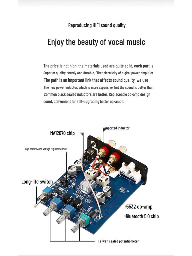 Infineon MA12070 D80B Zweikanal-HiFi-Bluetooth 5.0 High-Power-Audiophiler Verstärker