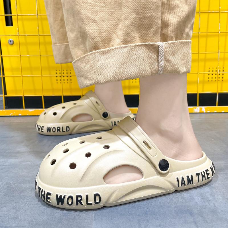 Hole Shoes Men'S Non-Slip Beach Sandals Outdoor Casual Thick-Soled Slippers Men'S