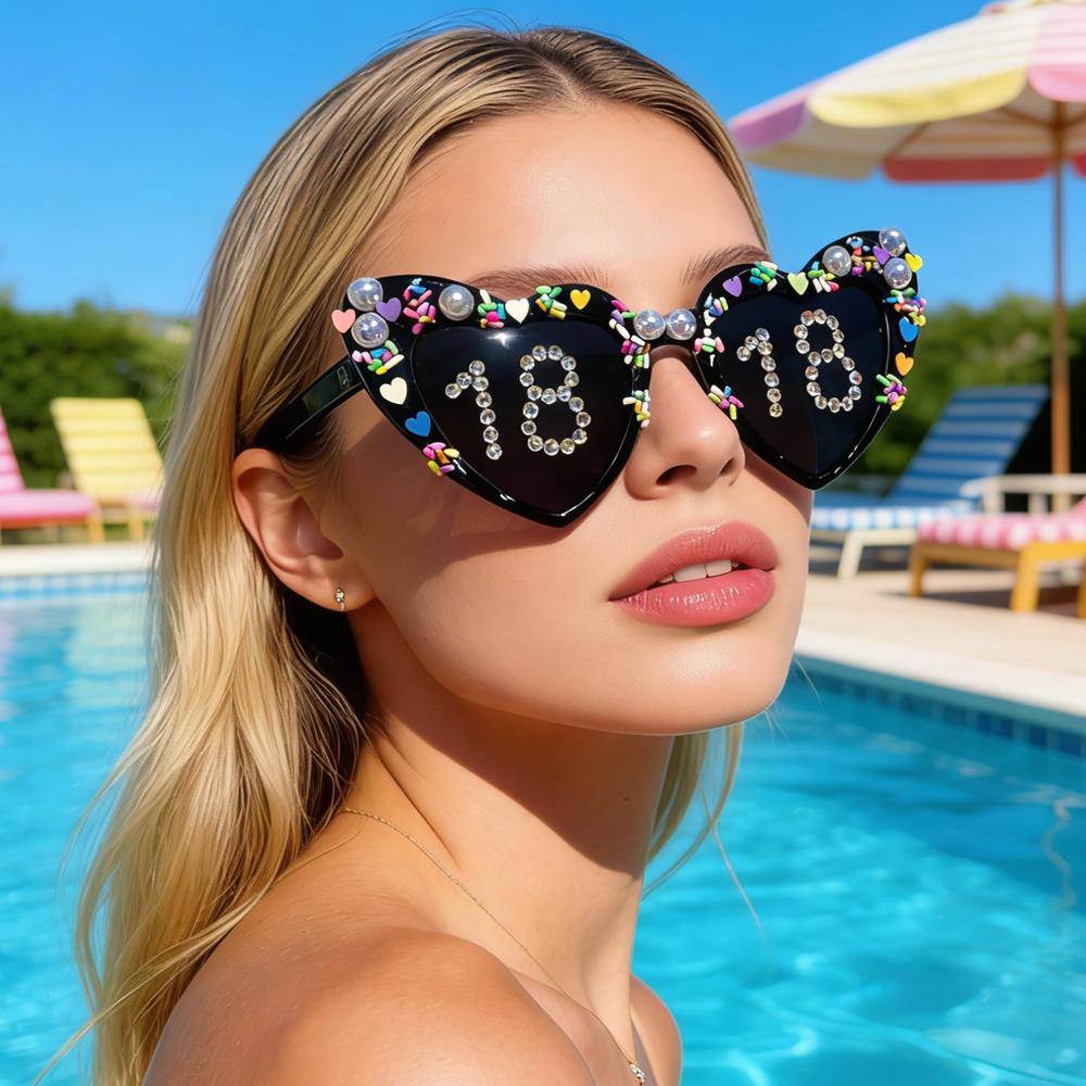 2026 Lovely Birthday Gift with Diamond-encrusted and Pasted Sunglasses for Women Cute Sun Glasses Romantic Party Gift KJ186