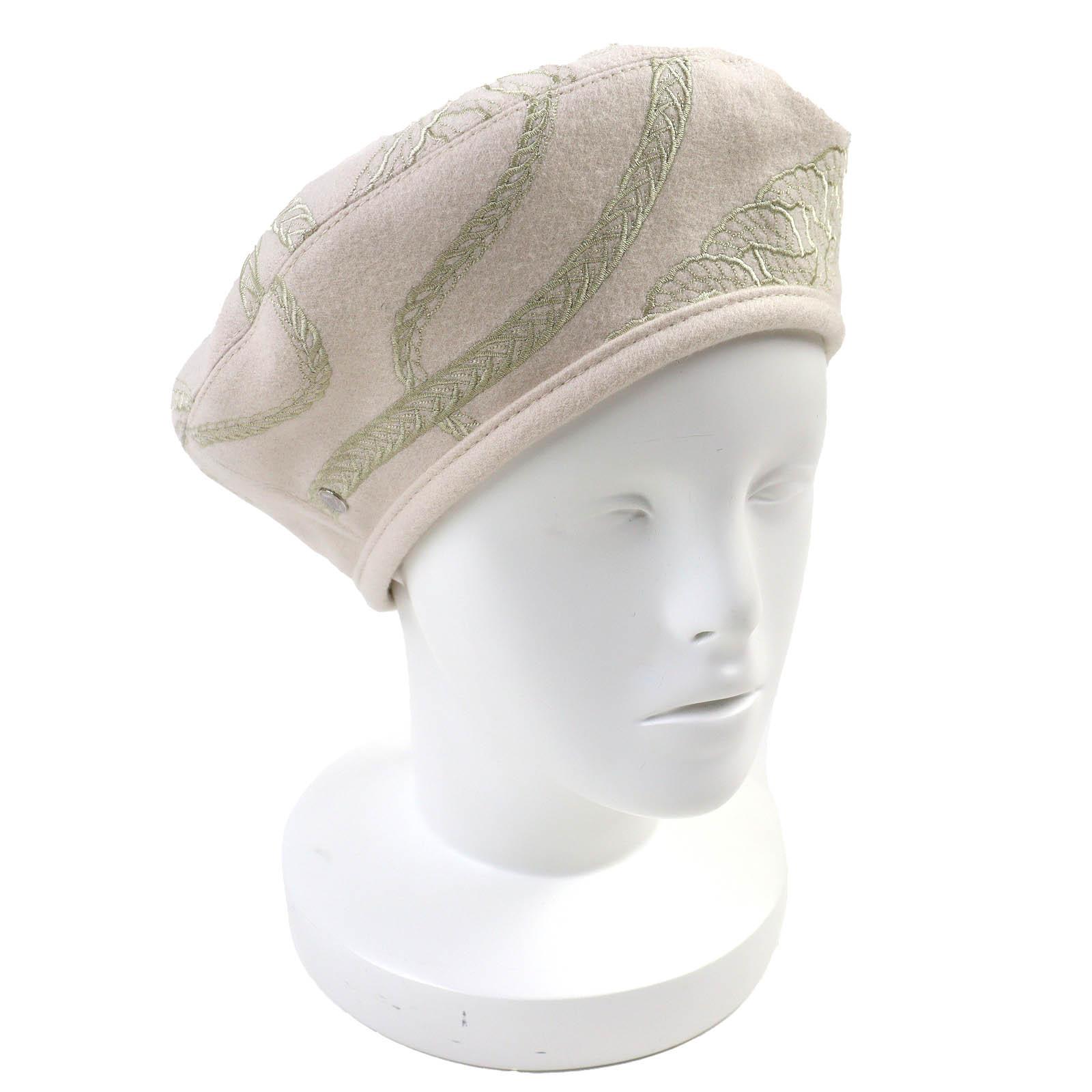 

Excellent HERMES beret Saint Honore en Finesse Serie Button Embroidered Design Hat 58 Used