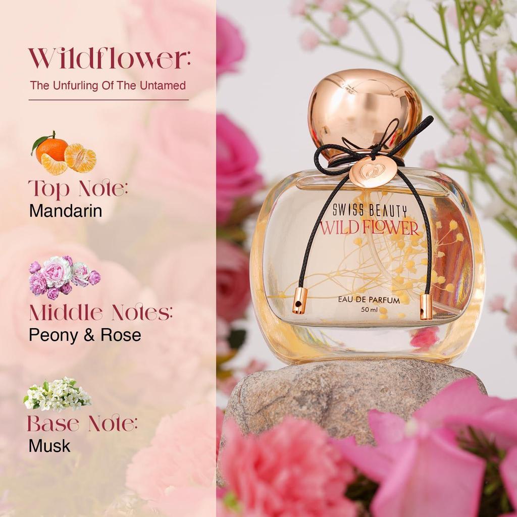 Swiss Beauty Wild Flower EDP | Long-Lasting | Ideal For Gifting | Everyday Wear | Top Note: Mandarin | Middle Notes: Peony & Roses | Base Note: Musk