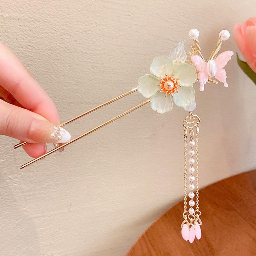 Ancient Style Peach Blossom Hairpin Vintage Chinese Headwear Pendant Hair Stick  Gift