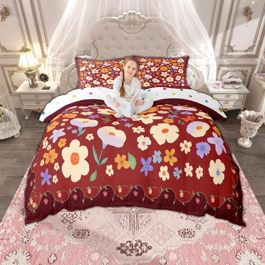 

Homewish Girls Cute Floral Duvet Cover Set 2pcs/3pcs, Garden Flower Bedding, Colorful Blossoms Quilt Cover Set DE XS 100x135cm 2pcs&set