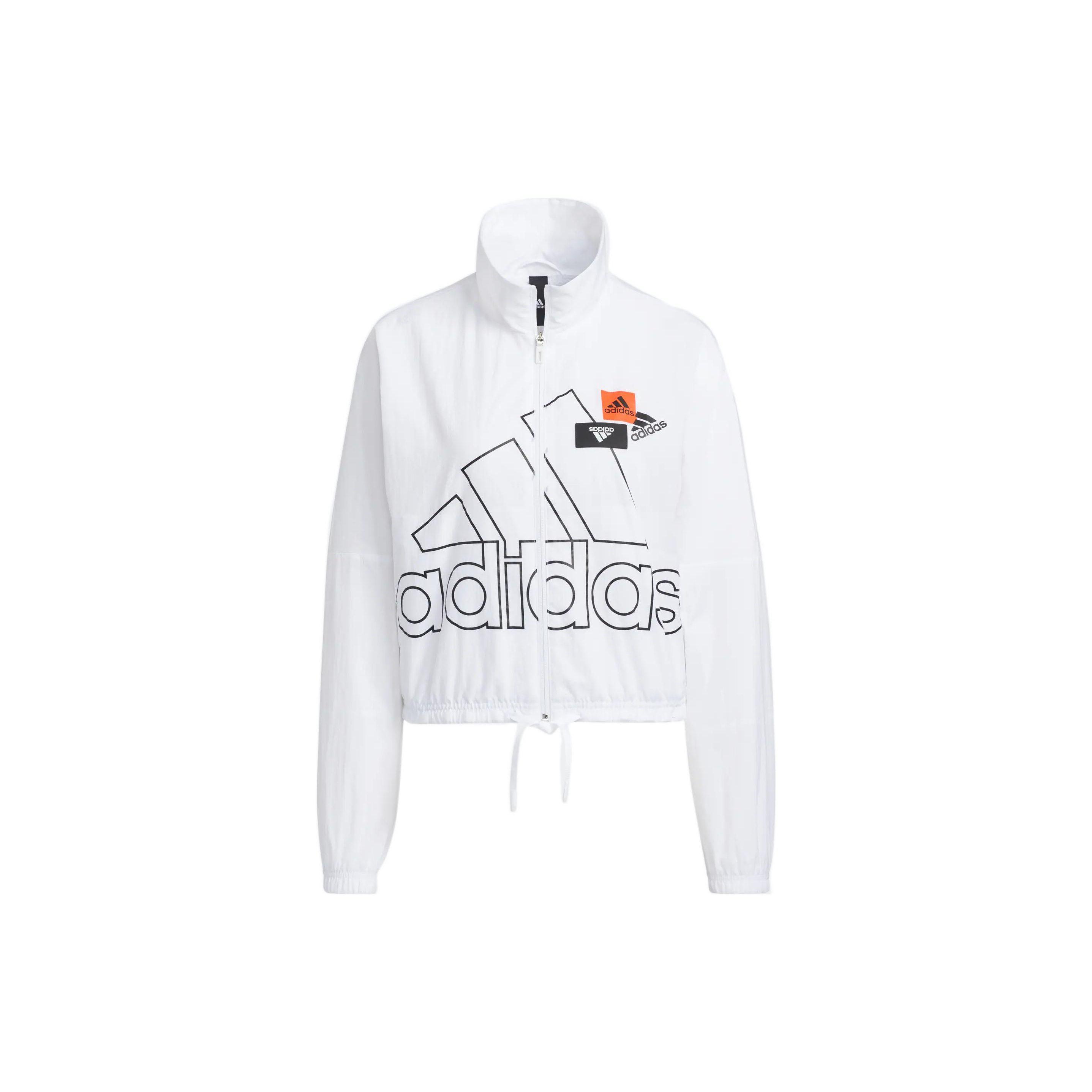 

Adidas Logo Print Zip Up Stand Collar Casual Sports Jacket Daily Outerwear For Women White HM5289 L
